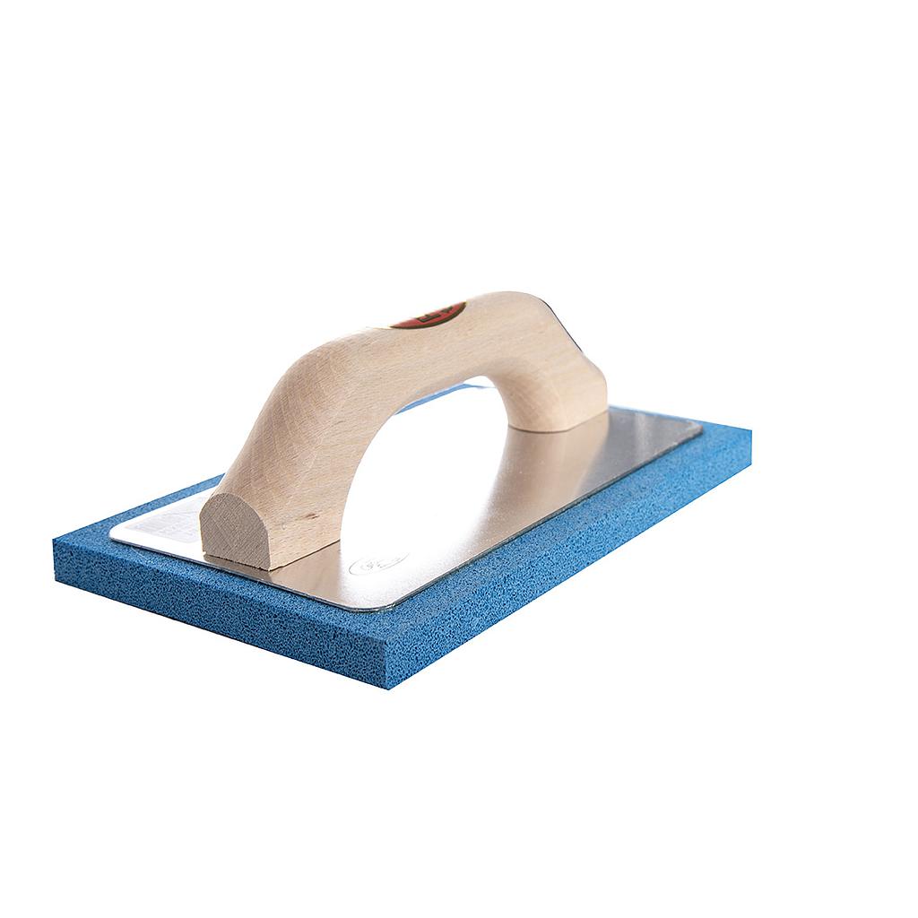 Taloche éponge bleue, ferme, manche bois